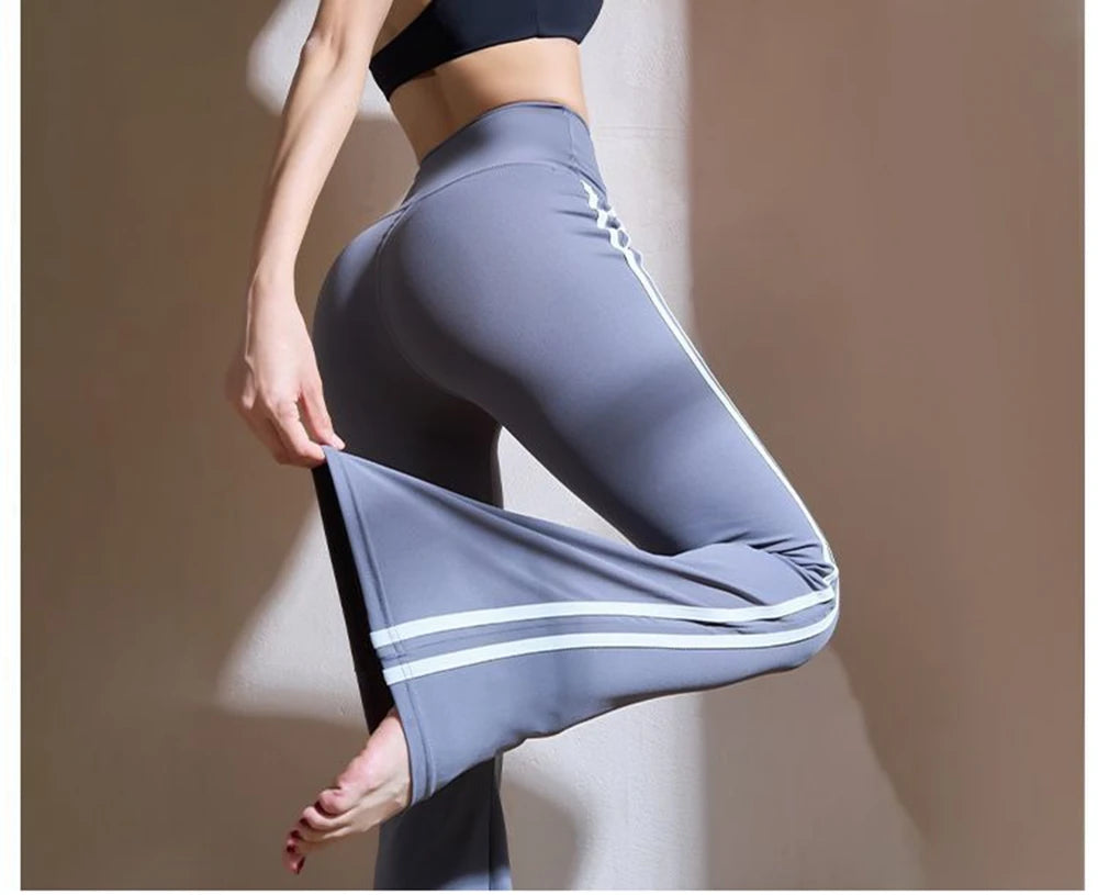 Women Yoga Flare Leggings Fitness Push Up High Waist Wide Leg Workout Pants Gym Elastic Tights Exercise Sport Pant Bell Bottomed