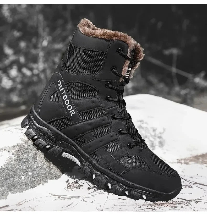 Brand Winter Men's Boots Thick Plush Warm Snow Boots Lace-UP Men Ankle Boots Outdoor Waterproof Men's Motorcycle Boots Size 47