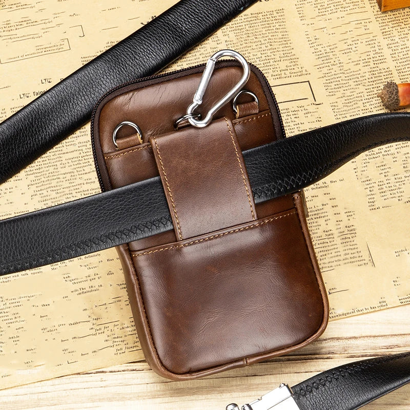 Saco de cintura de cuero genuino masculino auténtico, puede ser desgastado con ganchos, saco del teléfono