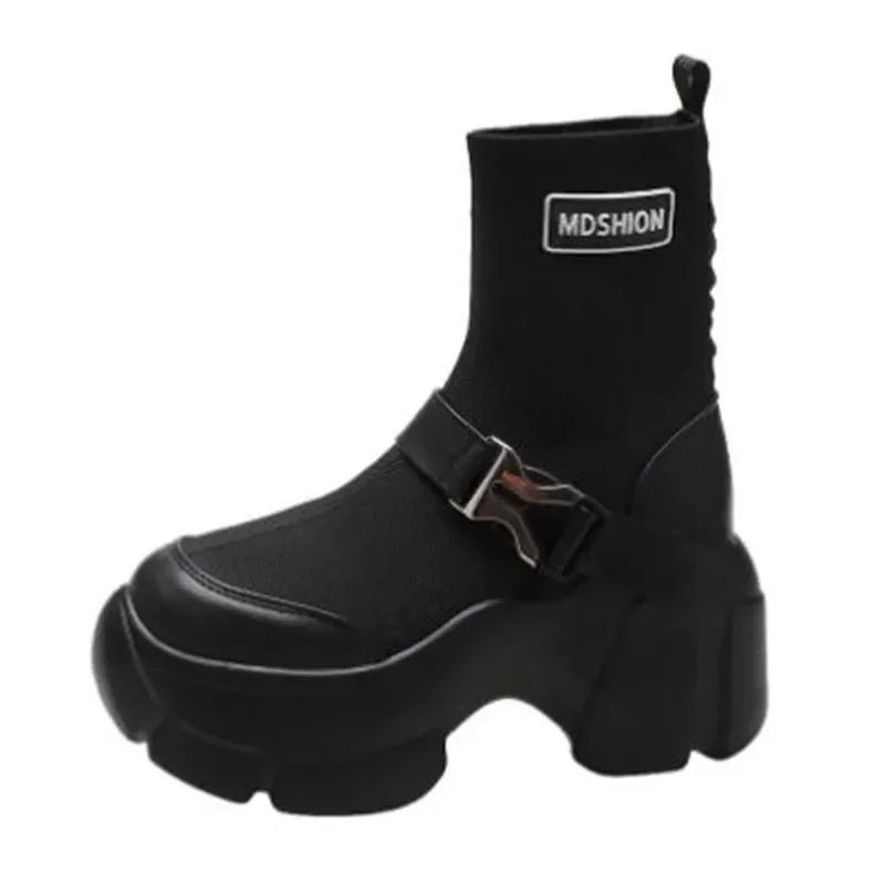 Botines de plataforma alta de 8 cm para mujer, botas cortas con suela gruesa y suela gruesa, antideslizantes, para motocicleta, para otoño