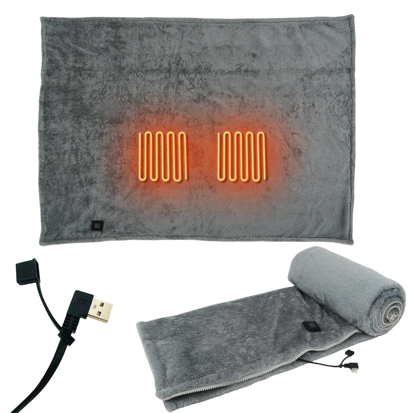 Manta térmica portátil USB de 5 V, con 5 niveles de calor, inalámbrica y con cremallera para mujer.