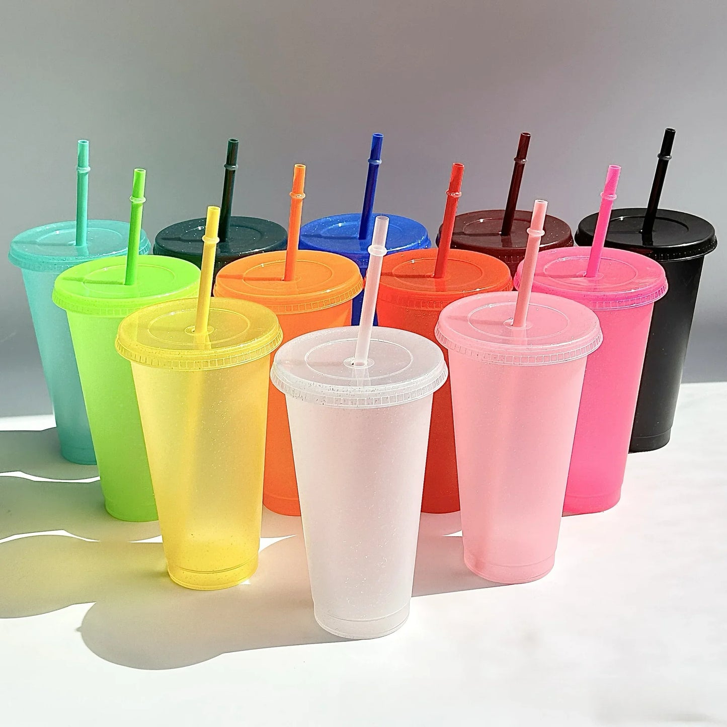 Vaso de plástico reutilizable con purpurina de 710 ml, vasos con purpurina y pajita, ideal para hacer tú mismo, regalo de Navidad, camiseta que cambia de color, 1/5/10 unidades