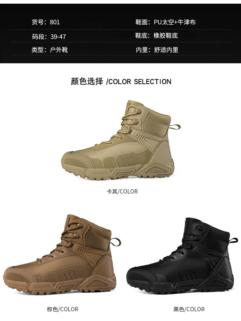 2024Men's Boots Outdoor Tactical mid-waist Boot Men's Hiking Shoes Non-slip Desert Combat Boots Men's Solid Color Snow Boots New