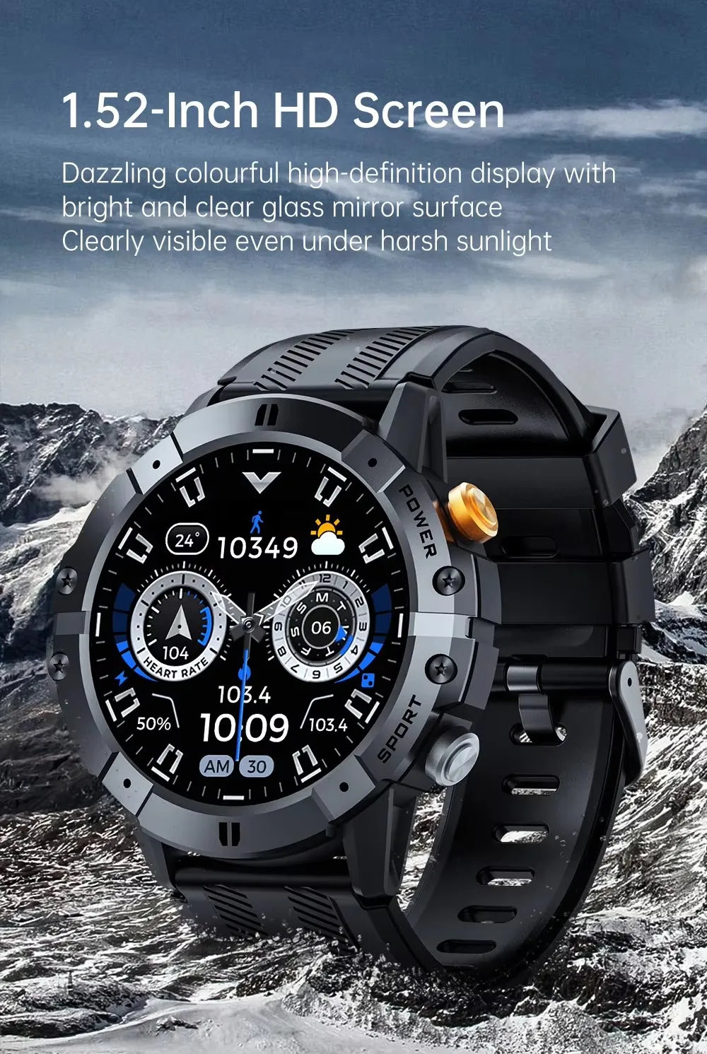 Reloj inteligente C29 para hombre, resistente, deportivo, para exteriores, con Bluetooth, llamadas, pantalla de 1,52 pulgadas, monitor de actividad física, frecuencia cardíaca, monitor de salud