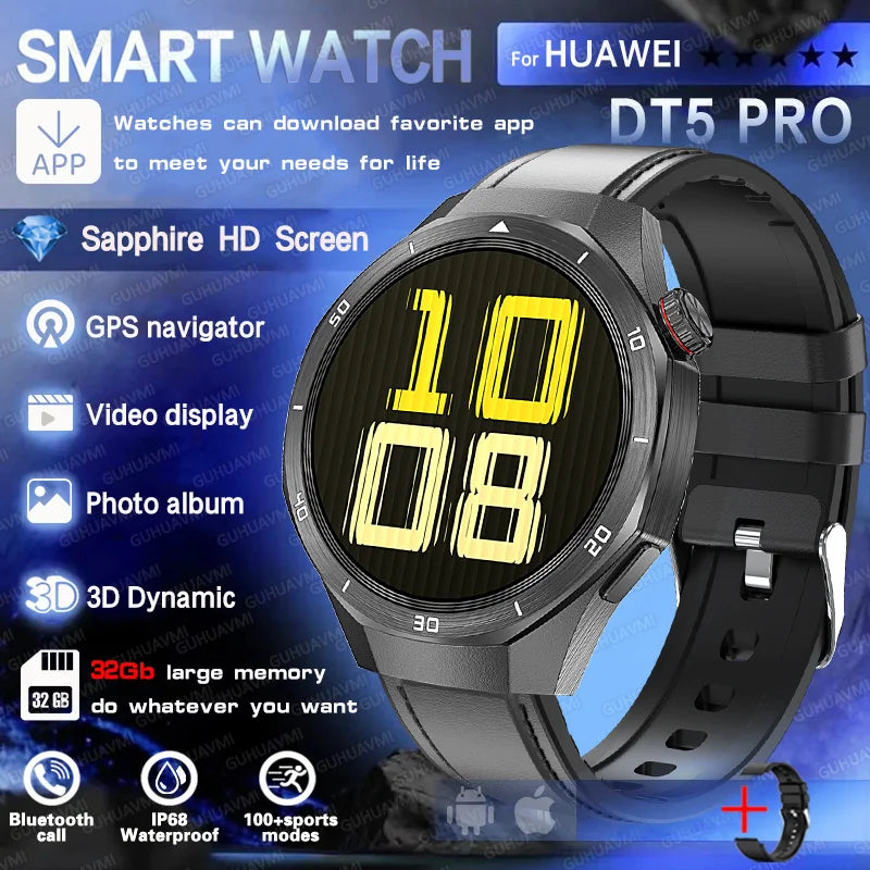 Reloj inteligente HUAWEI DT5 Pro con memoria de 32 GB, música local, llamadas Bluetooth, rastreador GPS, brújula, menú 3D, Bluetooth, para hombres y mujeres (2025)