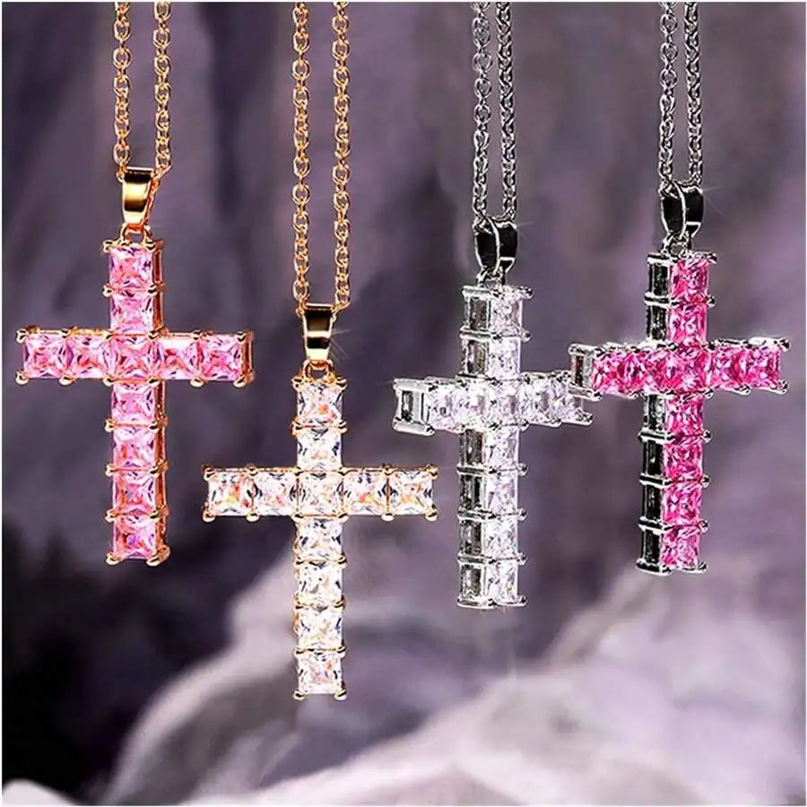 Nuevos collares de moda para mujer, colgantes dorados multicolores con cruz de Jesús y cristales, collar para mujer, joyería para fiestas y tiempo libre.