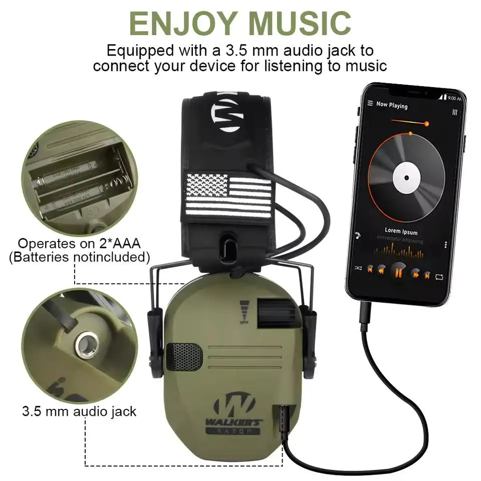Los protectores auditivos para caza y tiro al aire libre reducen activamente el ruido para proteger la audición y entrenan los auriculares tácticos para fortalecer la voz humana.