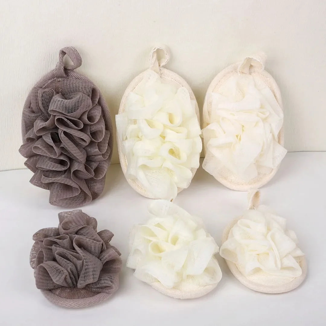 Bola de lufa para baño, bola de ducha, bola de gel de ducha, toalla de flores para masajes, exfoliante corporal para ducha, bañera, etc.