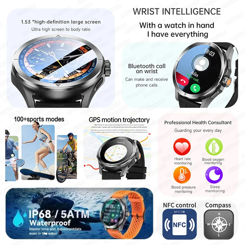 S4 Ultra para Xiaomi Pulsera Inteligente Reloj para Hombre Pantalla AMOLED HD Llamadas Bluetooth GPS Trayectoria NFC Frecuencia Cardíaca Brújula SmartWatches