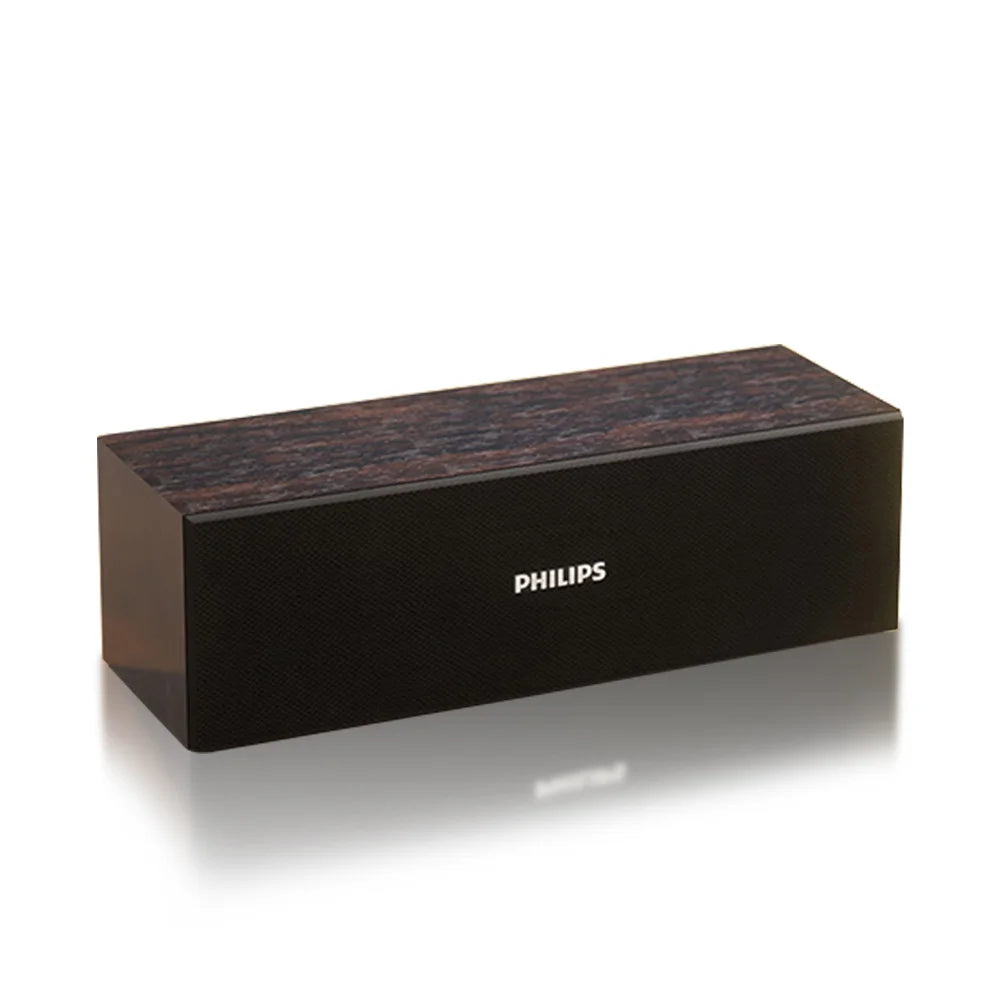 Altavoz de escritorio PHILIPS SPA3609 con controlador dinámico de 53 mm, voz humana pura, efecto de sonido envolvente y diseño de carcasa de madera.