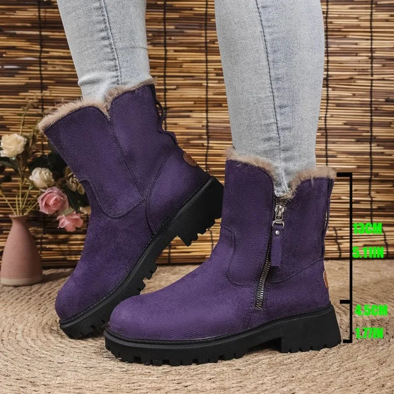 Botas de nieve gruesas de felpa para mujer, botas de invierno antideslizantes de gamuza sintética, zapatos de algodón cálidos para mujer, botines de plataforma cómodos.