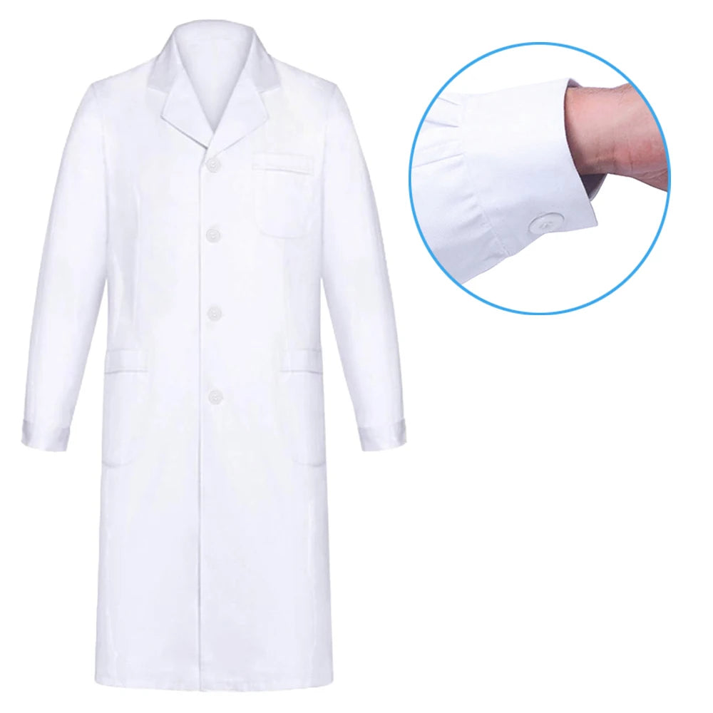 Bata médica blanca de algodón para mujer y hombre, bata de laboratorio para científicos, bata de médico, bata de laboratorio para hospital, estudiantes, escuela, cosplay, bata de comida
