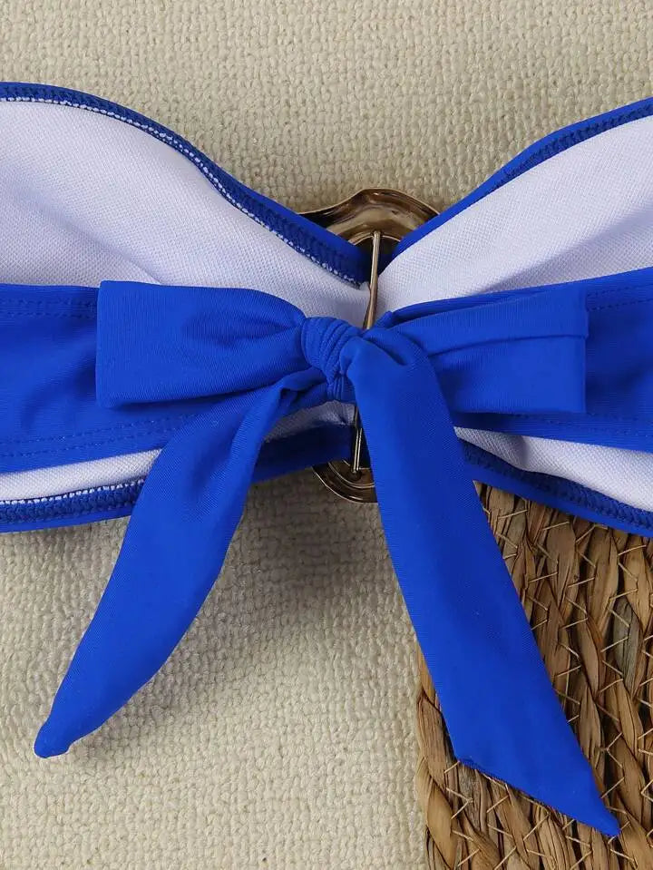 Conjuntos de bikini sin tirantes para mujer, traje de baño de dos piezas con efecto push up, bañadores sexys de color liso, ropa de playa sin espalda para mujer