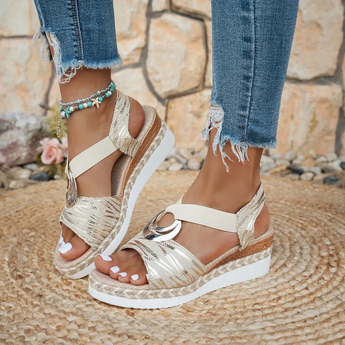 Sandalias de boca de pez para mujer, suela ligera, tacón bajo, estilo casual, de verano, con cuerda de cáñamo, color negro, suela de goma y poliuretano, talla M