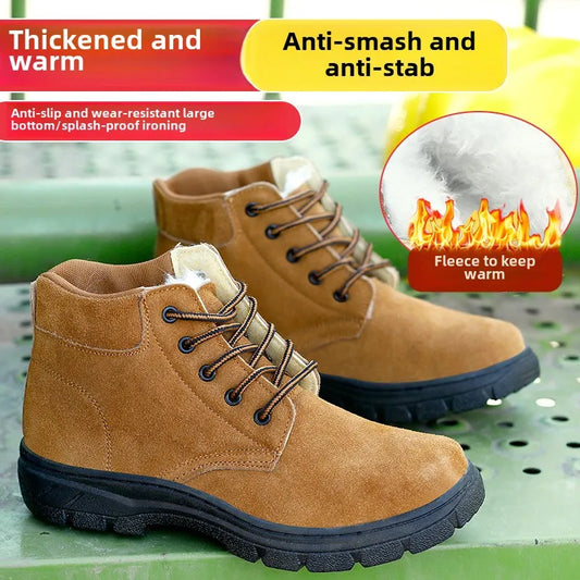 Snow Boots Men's Winter Fur Integrated Men's Shoes Fleece Thickened Warm Labor Insurance Shoes