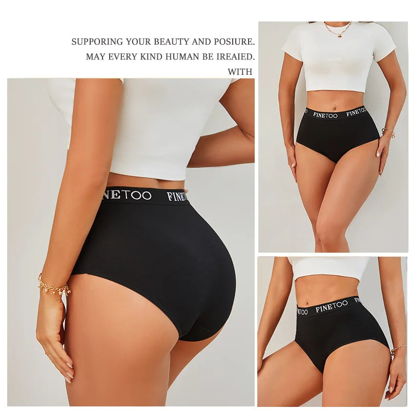 Finetoo - 3 calzoncillos de algodón para mujer, tallas grandes, sin costuras, transpirables, de cintura baja, suaves, tallas S-XXL
