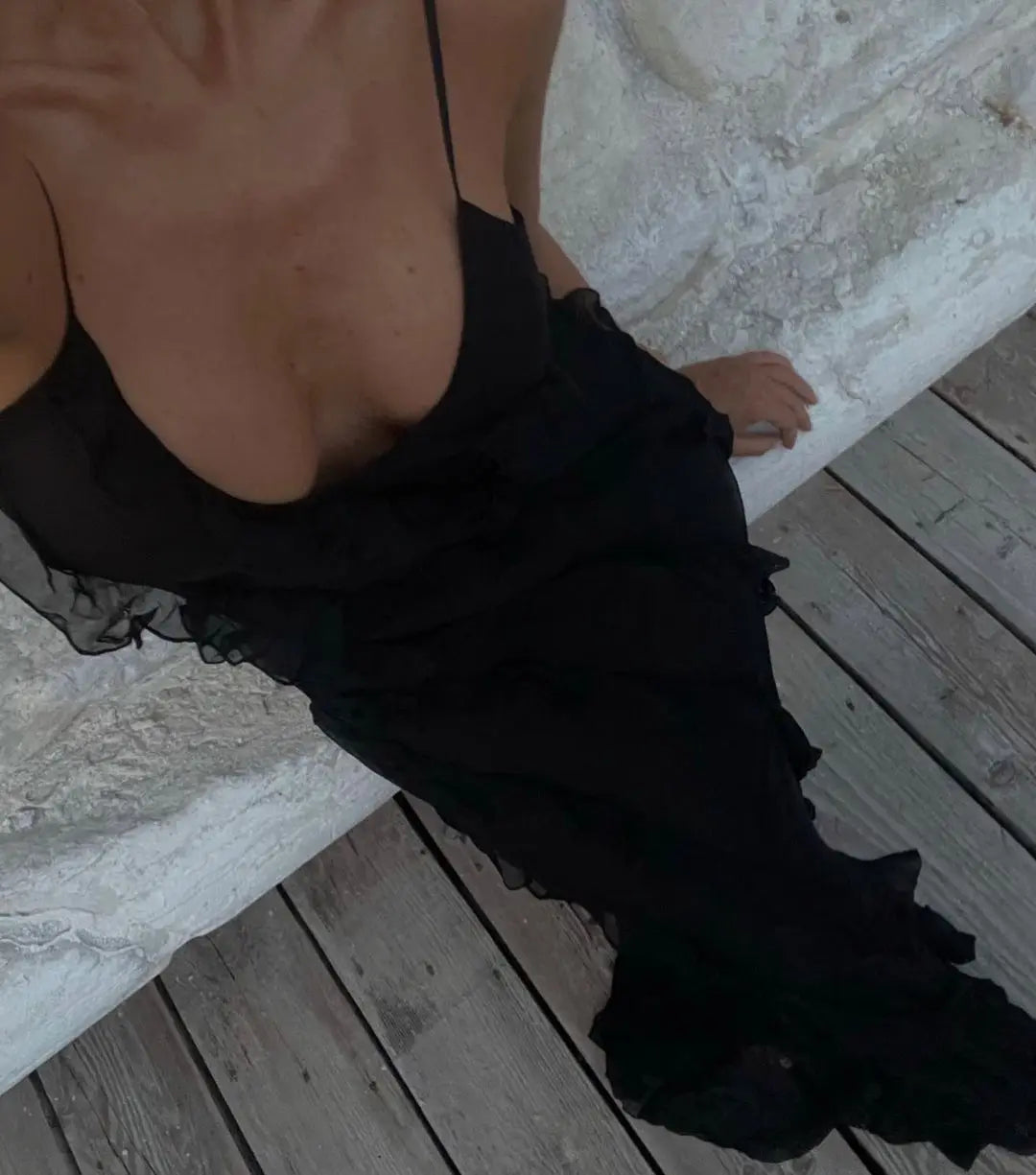 Vestido largo de gasa con volantes para mujer, estilo maxi, con espalda descubierta y abertura, ideal para fiestas de graduación, bodas y eventos de verano. Vestido largo y elegante.