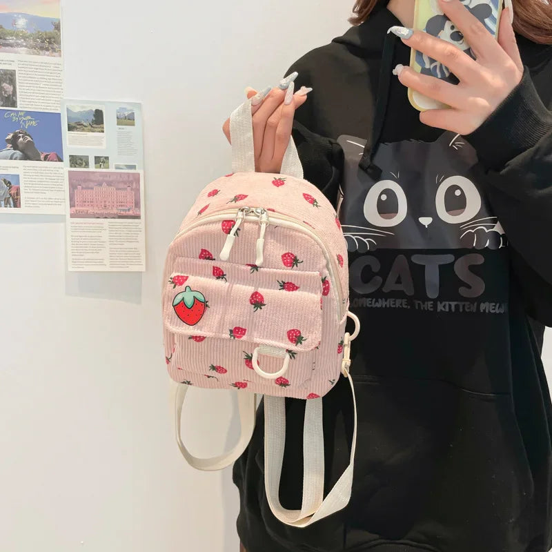 Mini mochila de pana retro para mujer, informal, bonita, para exteriores, con doble hombro, estilo coreano, simple, con bolsillo para teléfono móvil, poliéster, L