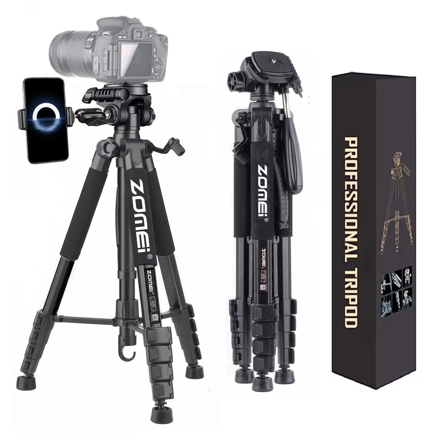 Trípode profesional compacto de aluminio de 188 cm/73,6 pulgadas de alto para cámara digital, Canon, DSLR, teléfono inteligente, trípode fotográfico