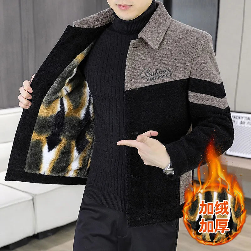 Abrigo de lana corto grueso informal de nueva marca de moda para otoño e invierno para hombre con chaqueta de terciopelo de visón dorado y elegante