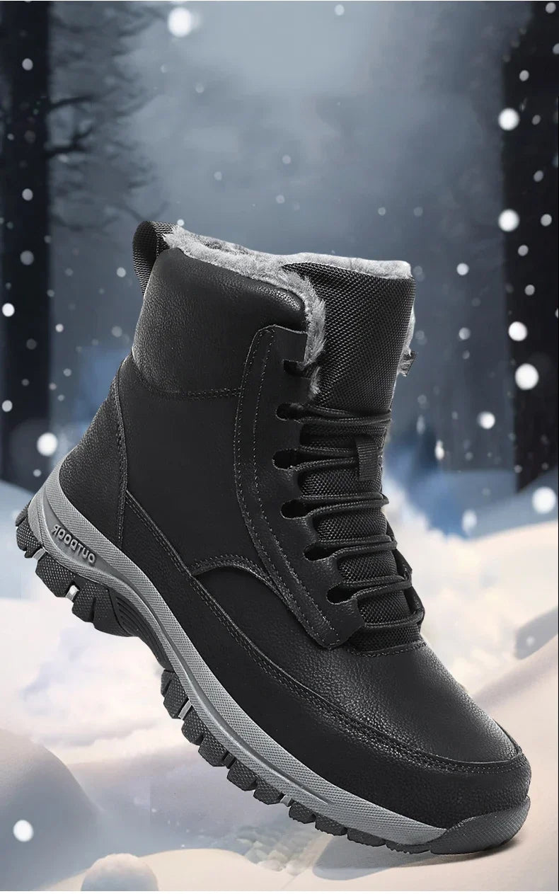 Nuevas botas de nieve de invierno para hombre, zapatillas de cuero impermeables, botas súper cálidas para hombre, botas de senderismo para exteriores, zapatos de trabajo, talla 39-48