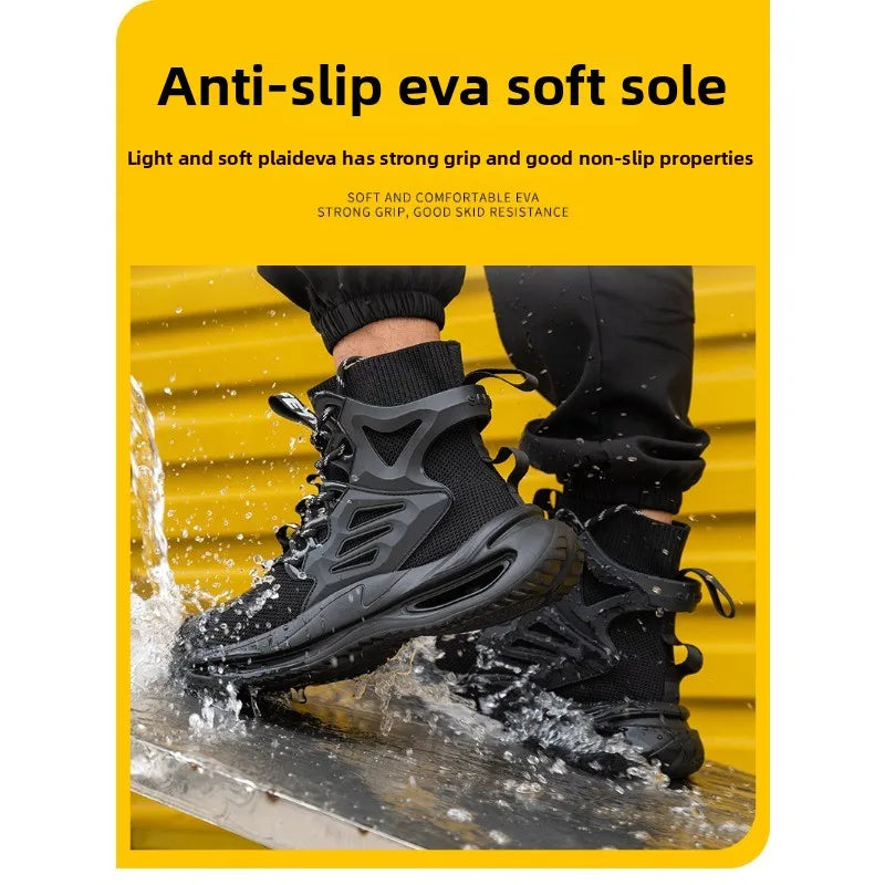 Tall Men's Anti Smashing and Anti Piercing Steel Toe Protective Safety Shoes Lightweight and Breathable Wear Resistant Durable