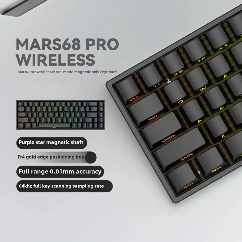 Teclado mecánico para juegos con eje magnético Mars 68 PRO, 0 zonas muertas, conectar y desconectar, luz RGB, cableado, inalámbrico, seleccionable