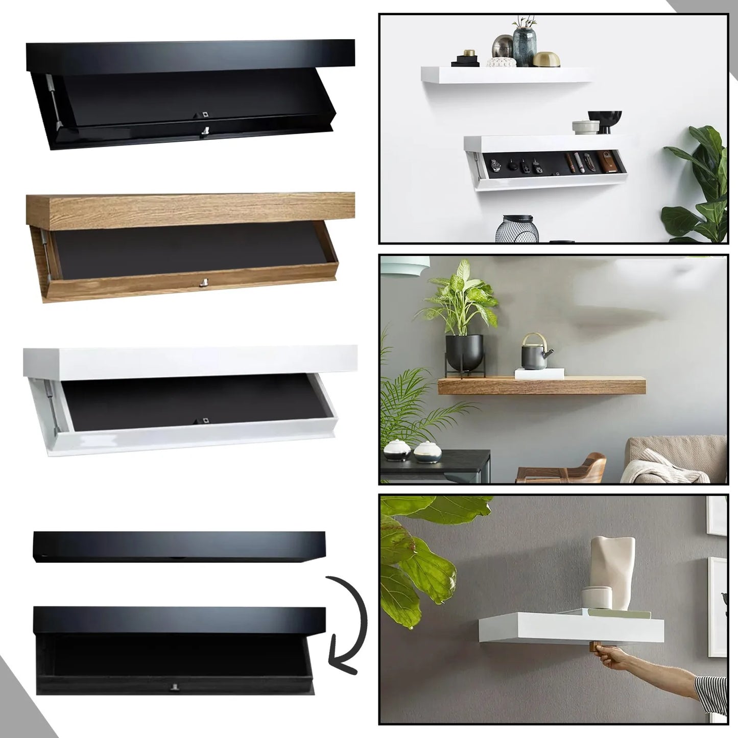 Estantería de almacenamiento con compartimento, estantería flotante oculta, solución de almacenamiento de pared, decoración moderna para el hogar, para sala de estar