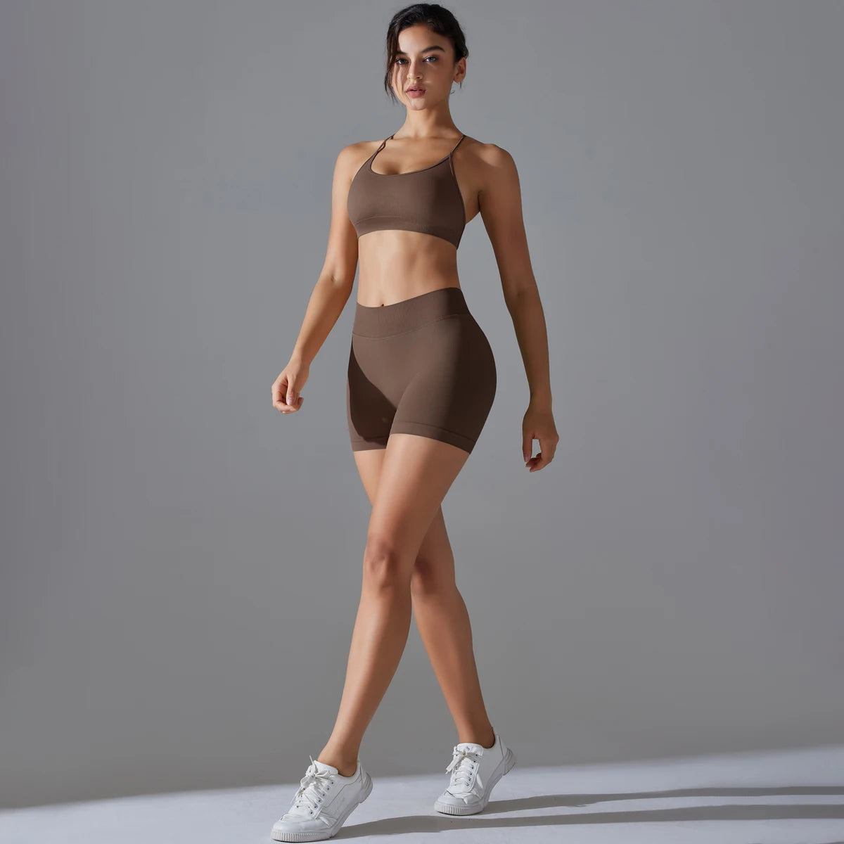 Conjunto deportivo de yoga, mallas de gimnasio de secado rápido, tirantes cruzados con absorción de impactos, pantalones cortos de ciclismo para mujer, entrenamiento de yoga.