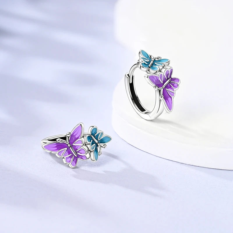 Pendientes de plata de ley 925 con diseño de mariposa, abeja, mariquita y flor de arcoíris para mujer, joyería de moda para fiestas de cumpleaños, regalos