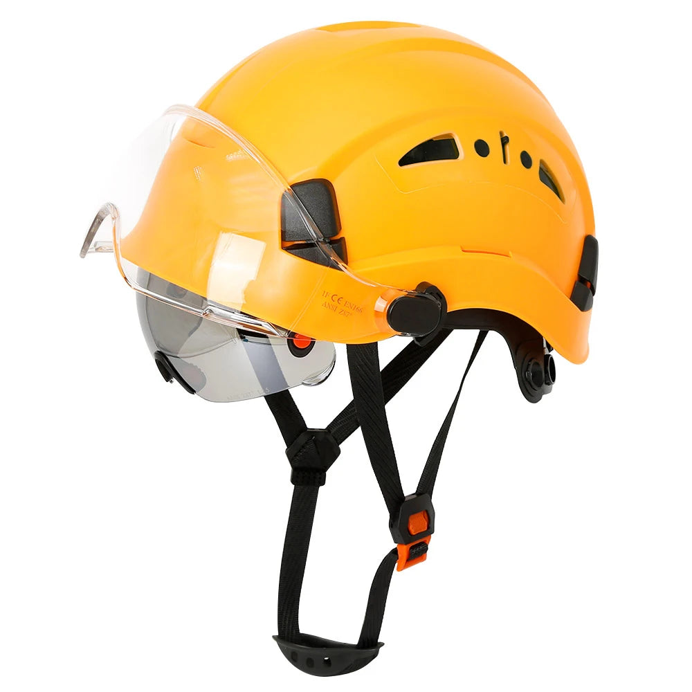 Casco de seguridad con patrón de fibra de carbono y gafas de doble visera para ingenieros, casco de seguridad CE ANSI ABS, gorra de trabajo industrial, rescate