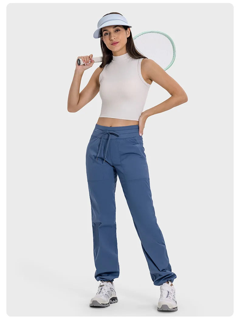 Pantalones deportivos de mujer de secado rápido, ligeros, transpirables, para correr, fitness, cintura alta, holgados, de pierna ancha, casuales, para yoga, otoño 2024.