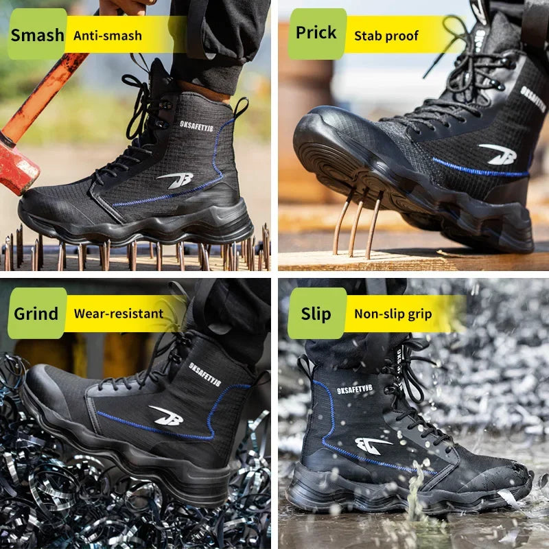 2024 Nuevos zapatos de seguridad para hombre, botas altas de trabajo, zapatillas de trabajo con puntera de acero, botas de trabajo antigolpes y a prueba de pinchazos, zapatos indestructibles