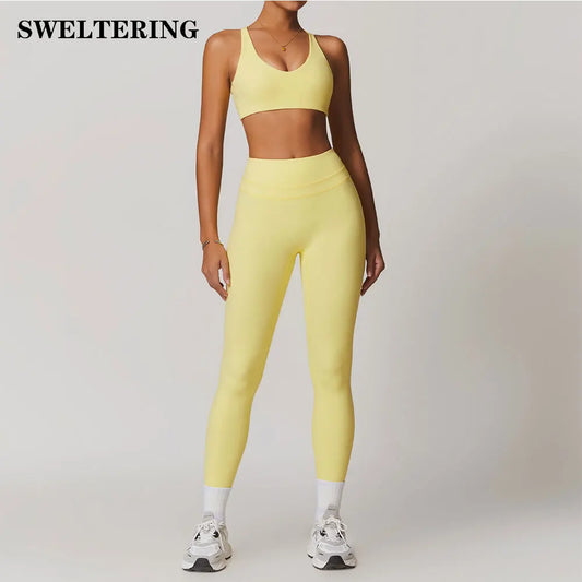 SWELTERING Conjunto de 2 piezas de ropa deportiva para mujer, conjunto de yoga, ropa deportiva para gimnasio, trajes de yoga, conjunto de fitness, chándales, sujetador deportivo, leggings para gimnasio