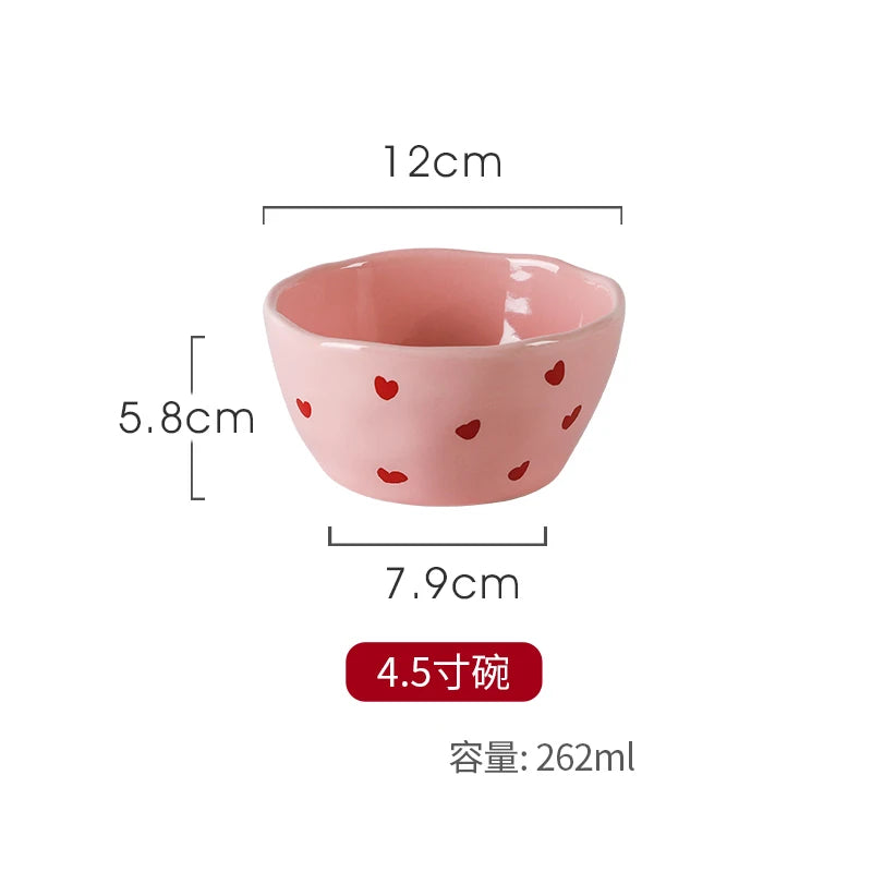 Ensaladera con diseño de corazón rosa, plato de cerámica, taza de café, tazón de postre para niños, platos de cena bonitos para el hogar, vajilla de restaurante