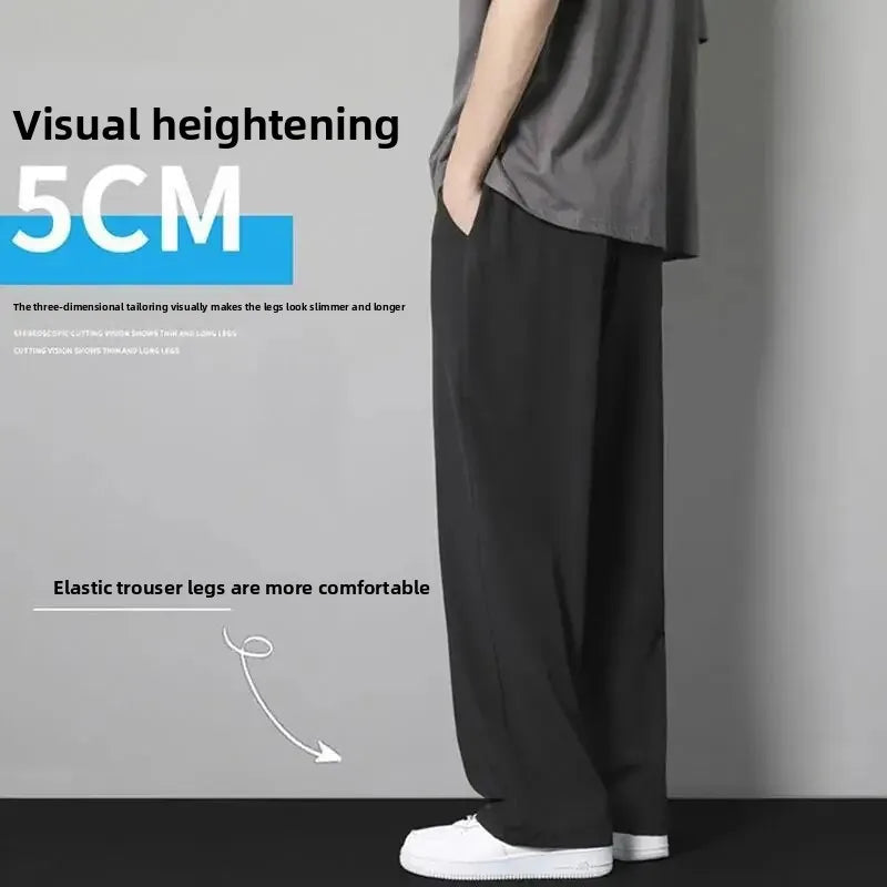 Pantalones de verano de seda de hielo para hombre, finos, holgados, de pierna recta, deportivos, de secado rápido, informales, de pierna ancha y largos, para estudiantes