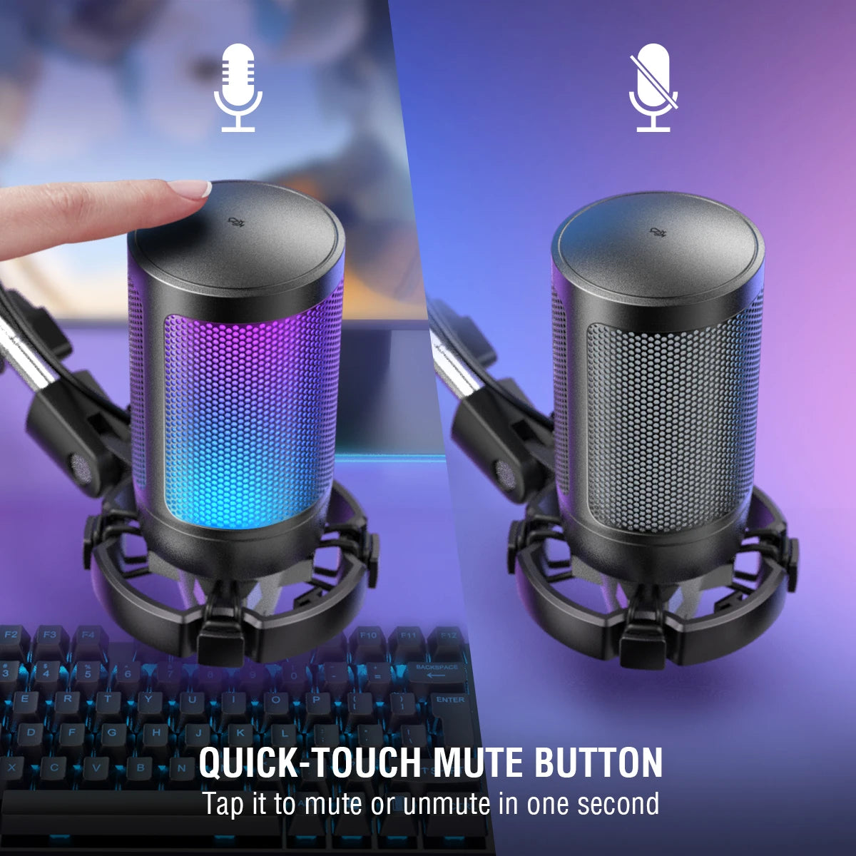 Kit de micrófono USB para juegos FIFINE para PC, PS4/5, micrófono cardioide de condensador con botón de silencio/RGB/soporte de brazo, para transmisión de video - A6T