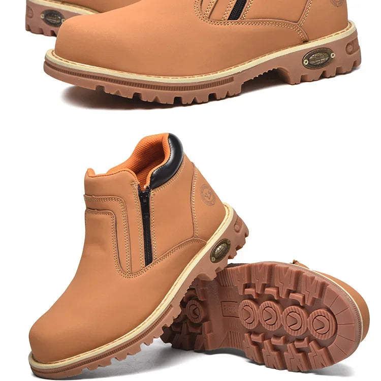 Zapatos de trabajo para hombre 2025, zapatos de seguridad impermeables, botas de cuero anti chispas, zapatos de soldador anti perforaciones y antideslizantes.