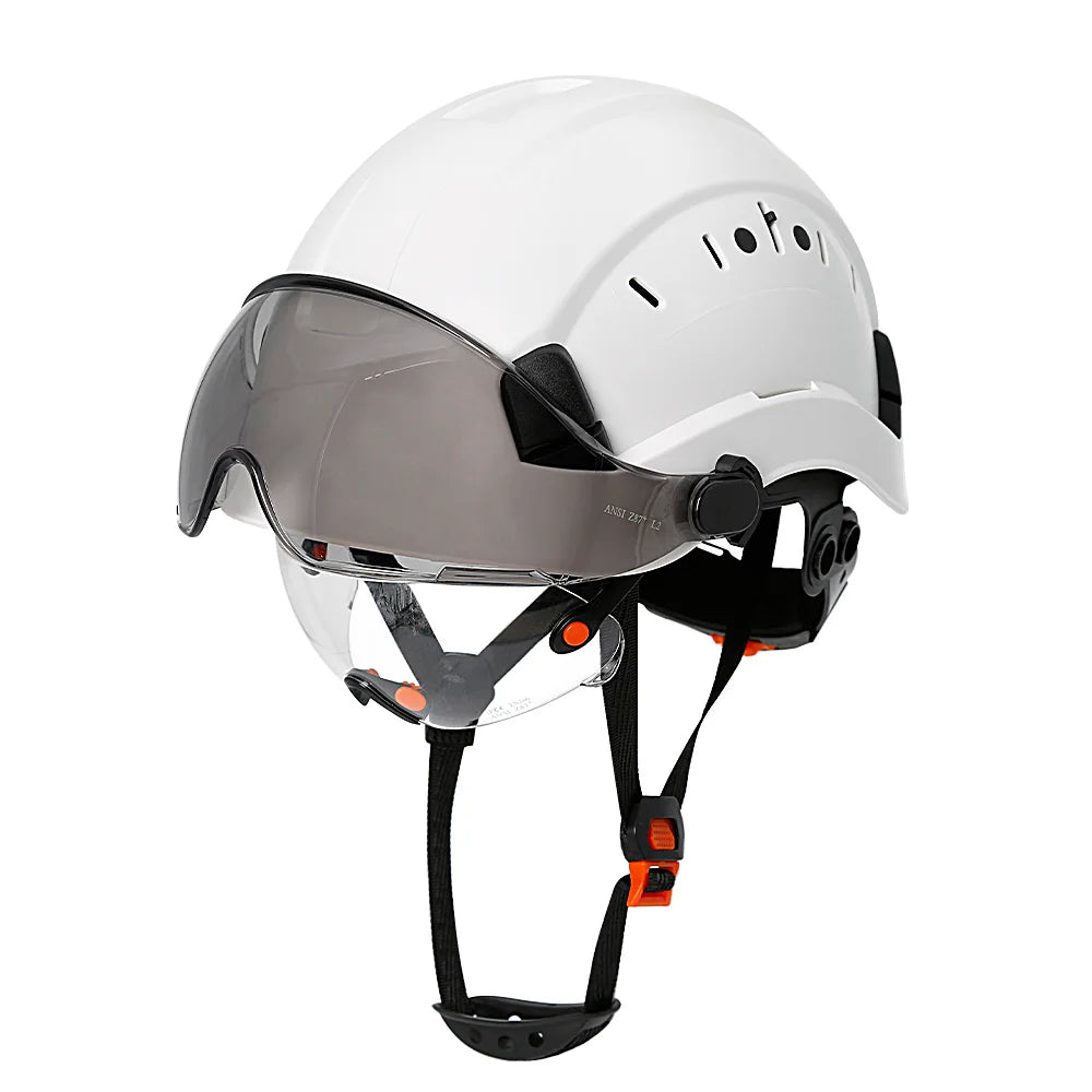 Casco de seguridad con patrón de fibra de carbono y gafas de doble visera para ingenieros, casco de seguridad CE ANSI ABS, gorra de trabajo industrial, rescate