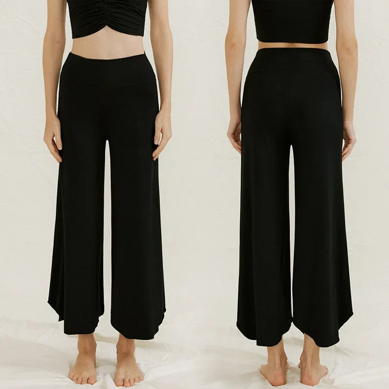 Alpha High Waisted Capri Pants for Women Wide Leg Yoga Pants for Summer Flowy Capris Loose Casual Cropped Dance Pants