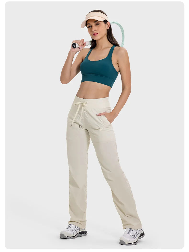 Pantalones deportivos de mujer de secado rápido, ligeros, transpirables, para correr, fitness, cintura alta, holgados, de pierna ancha, casuales, para yoga, otoño 2024.