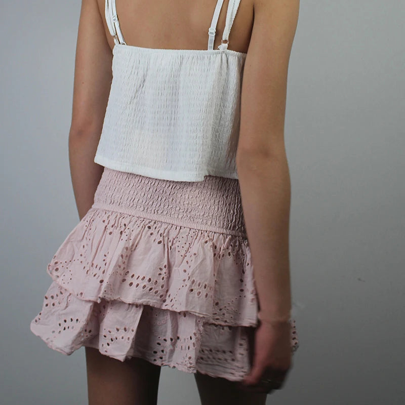 Minifaldas plisadas con capas y volantes estilo Y2K para mujer, estilo bohemio playero, estilo kawaii, con fruncido en forma de A, para adolescentes