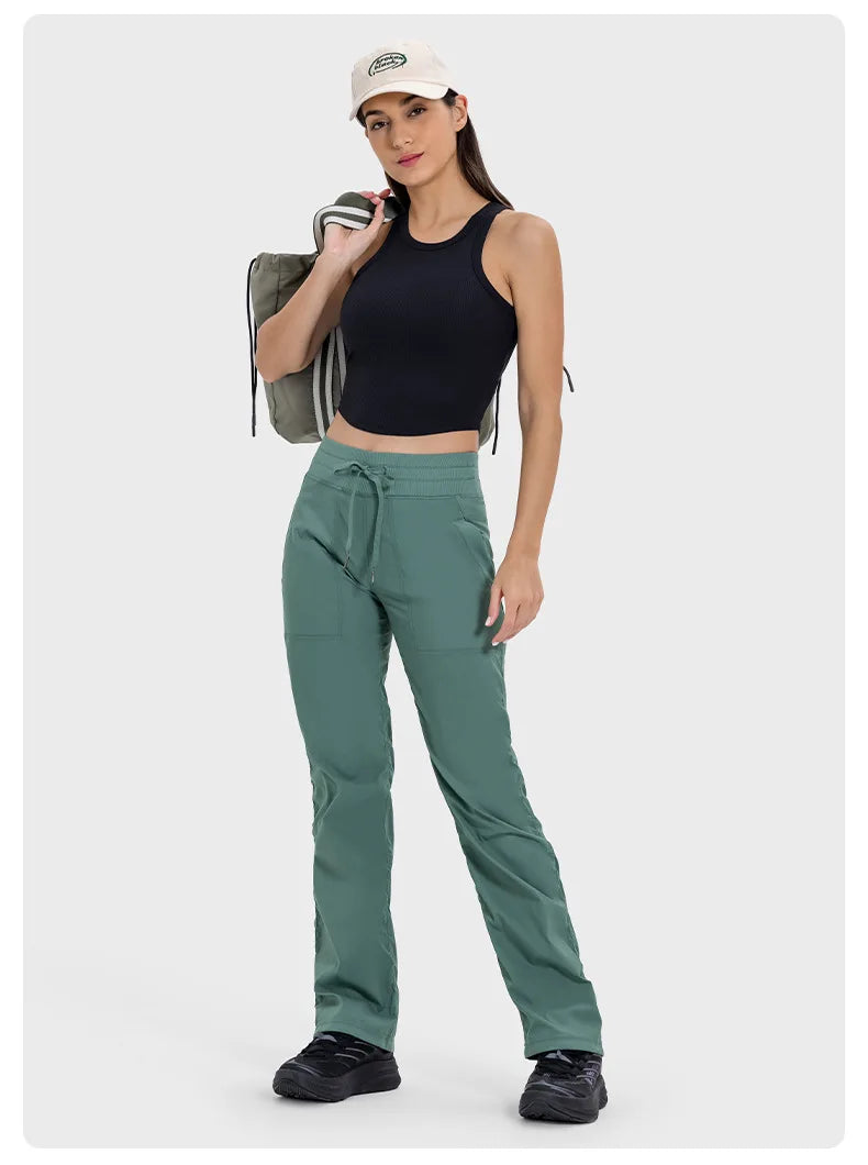 Pantalones deportivos de mujer de secado rápido, ligeros, transpirables, para correr, fitness, cintura alta, holgados, de pierna ancha, casuales, para yoga, otoño 2024.