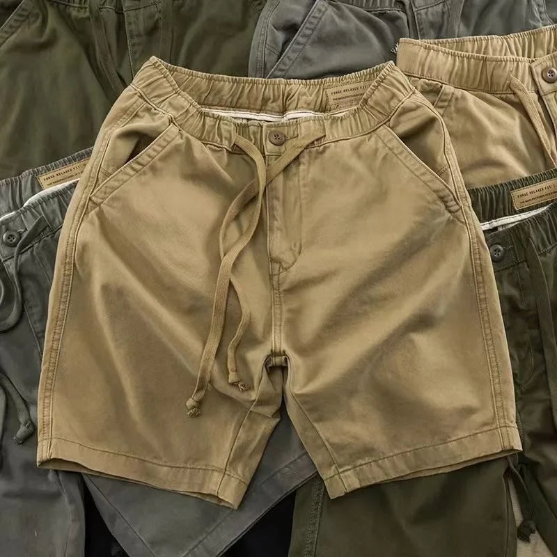 Pantalones cortos informales de trabajo para hombre, de verano, modernos, holgados, de pierna recta, de cinco cuartos, elásticos y lavados.