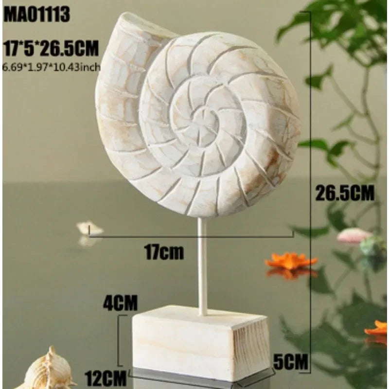 Accesorios de decoración del hogar de estilo mediterráneo, artesanías de madera, estrellas de mar, caracolas, hipocampo, tallado en madera, decoración marina para sala de estar.