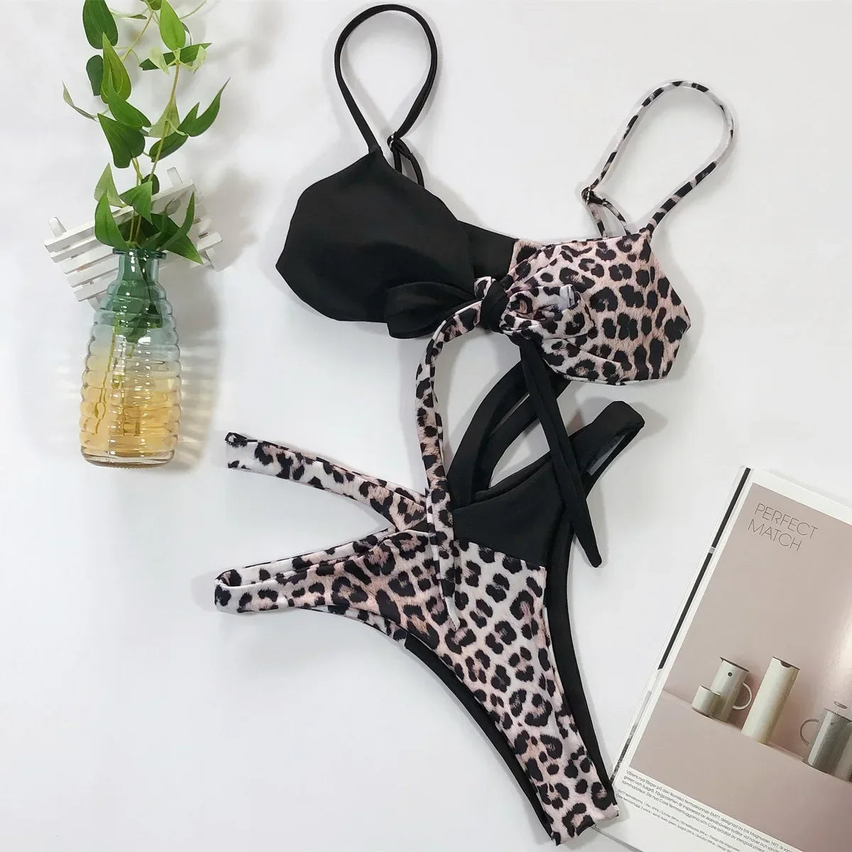 2025 Bikini sexy para mujer, traje de baño con estampado de leopardo y tirantes cruzados, conjunto de bikini para mujer, traje de baño push up, trajes de baño para mujer