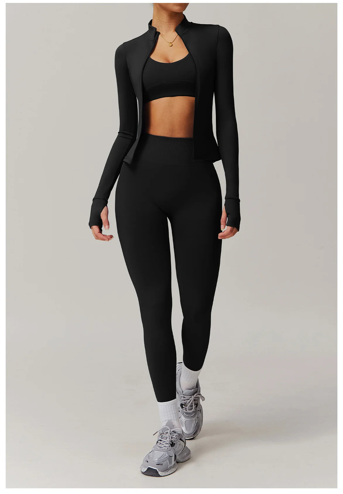 Conjunto deportivo de 2 piezas para mujer, chándal para correr, entrenamiento, con cremallera, pantalones cortos de manga larga, ropa de yoga, ropa deportiva