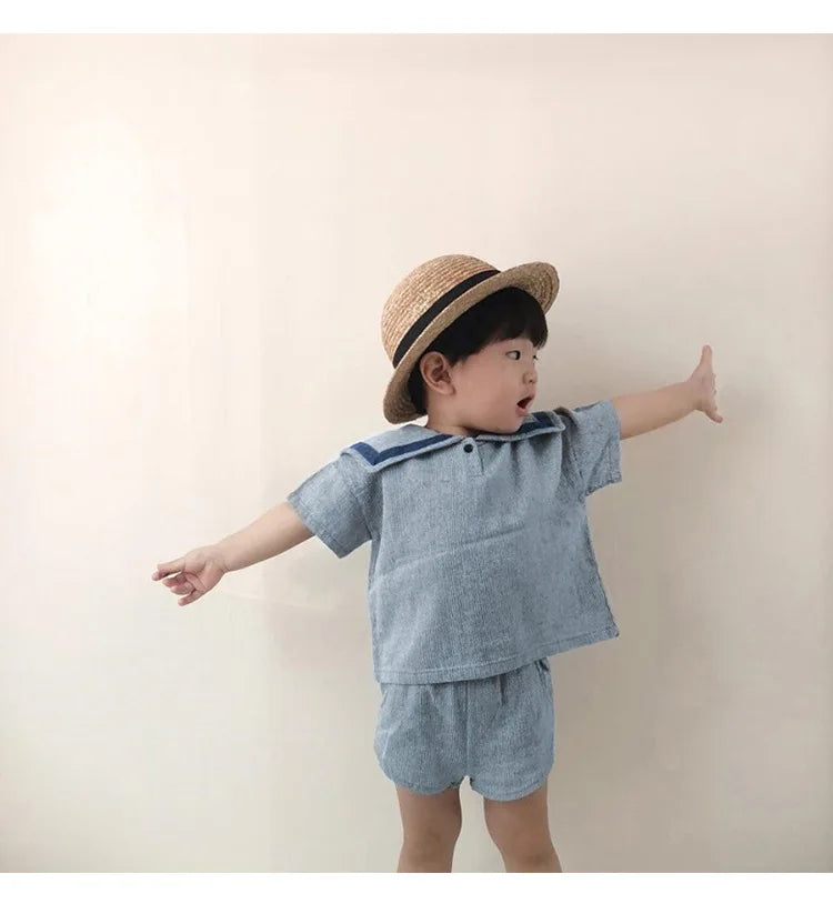Conjuntos de ropa para niños y niñas, de muselina, con top y pantalones cortos, 2 piezas, traje de algodón español para bebé.