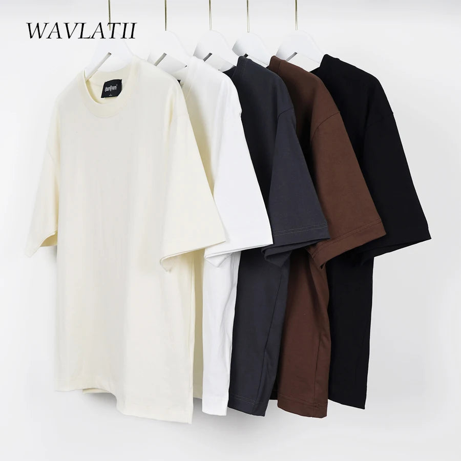 WAVLATII Camisetas de verano de gran tamaño para mujeres y hombres, camisetas casuales marrones para mujeres, camisetas de calle coreanas, camisetas unisex básicas sólidas para jóvenes y geniales