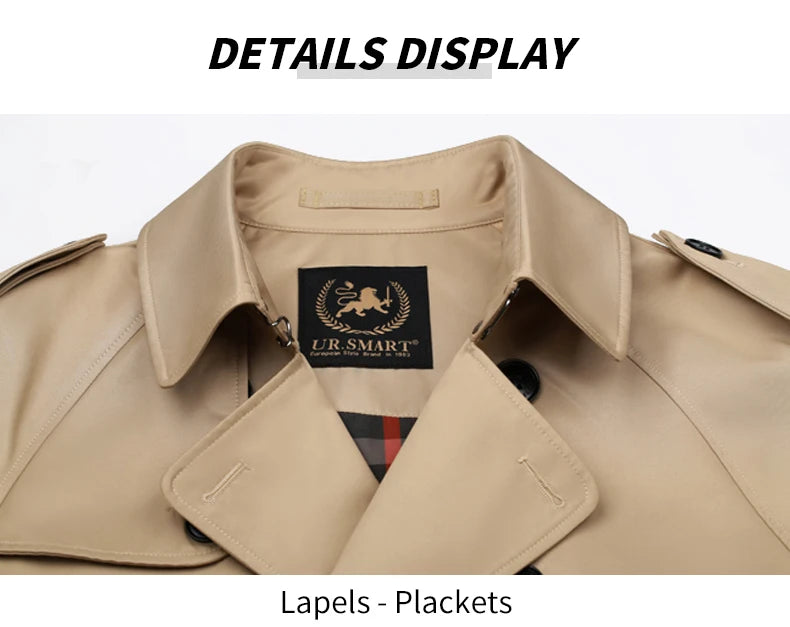 Super long windbreaker down liner  weatherproof men's trench coat British trend black trench coat men's casual coat